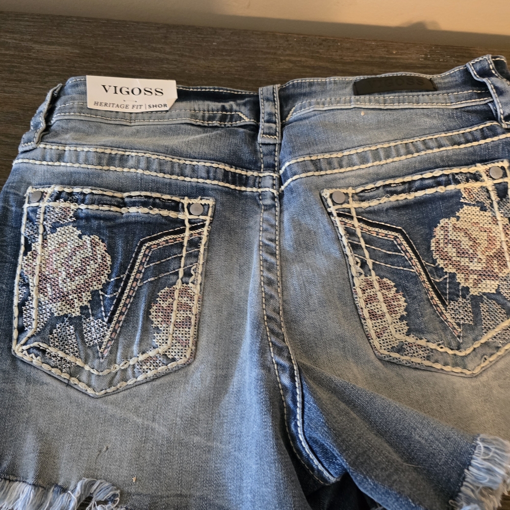 Vigoss Blue Jean Shorts with Embroidered Pockets